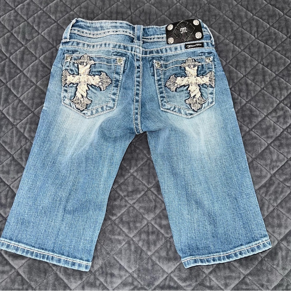 Miss Me Girls Shorts size 14 Bermuda Bling Pocket Cross Stretch Jean Y